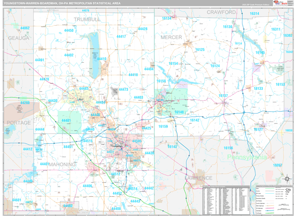 Youngstown-Warren-Boardman, OH Metro Area Wall Map